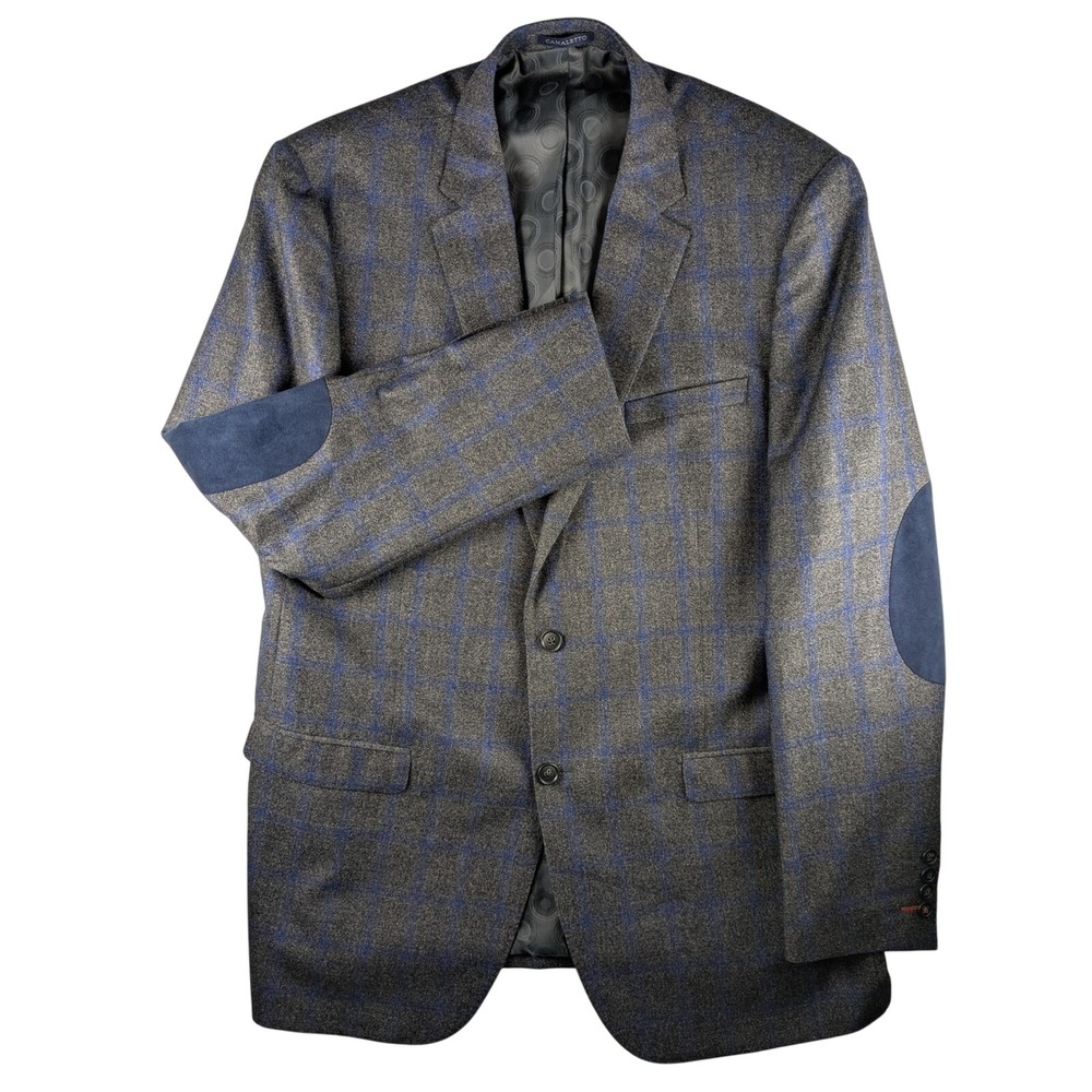 Canaletto Vitale Barberis‎ Canonico 44L Mens Plaid Sport Coat Blazer Elbow Patch